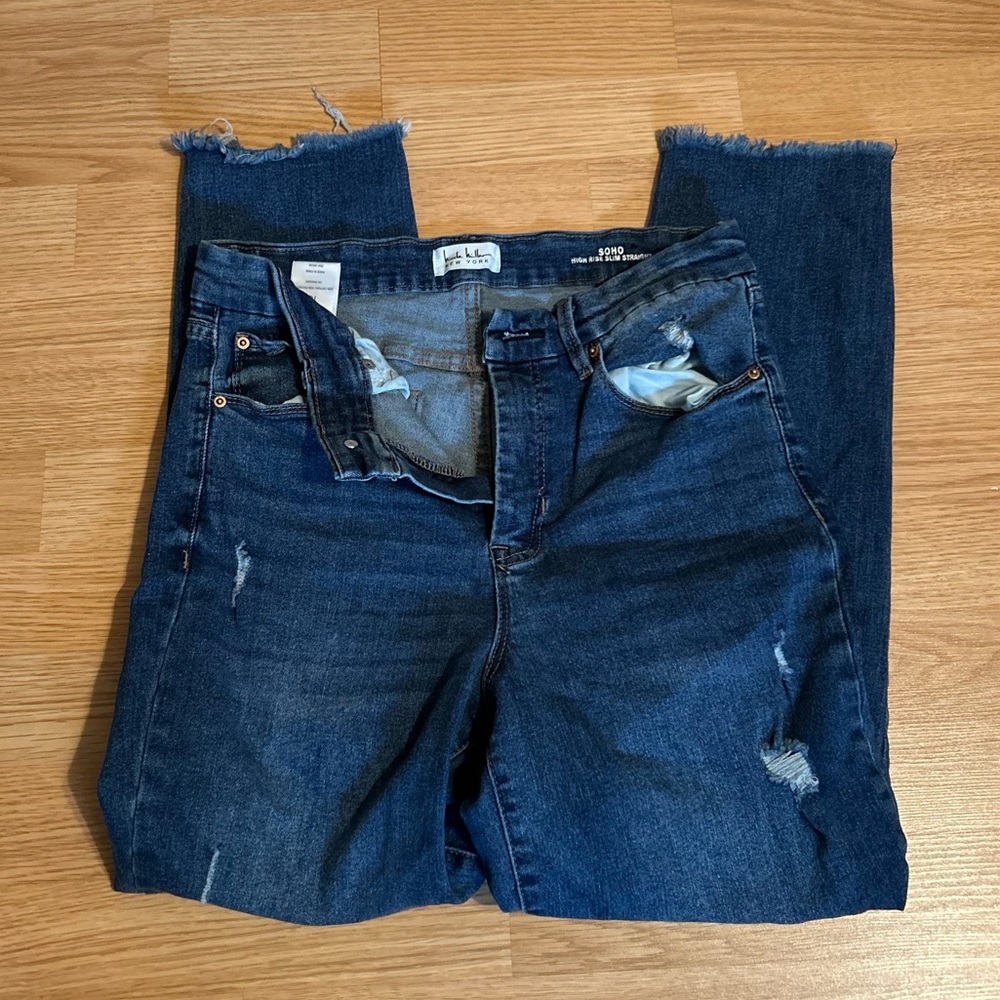 Nicole Miller Dark Blue Distressed Women’s High Rise Slim Straight Leg Jeans